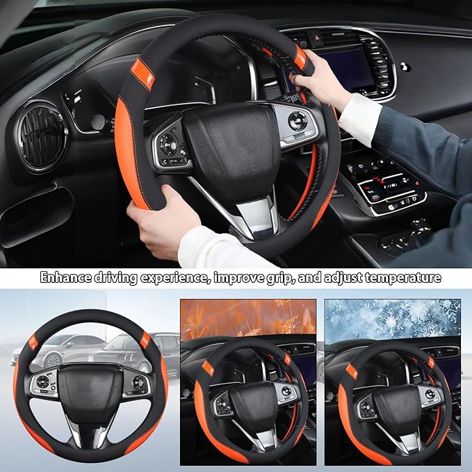 Cxtiy Pickup Truck Steering Wheel Cover –Universal Soft Leather Non-Slip Sporty Fashion Steering Wheel Grip Set for Women Gir