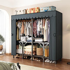 Gray Large Portable Armoire Wardrobe Closet with Foldable Clothing Wardrobe 25MM Steel Pipe Metal Frame Clothes Rack,One Piec