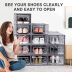Kuject Large Shoe Organizers Storage Boxes for Closet, 12 Pack Clear Plastic Stackable Storage Bins with Lids, Under Bed Shoe