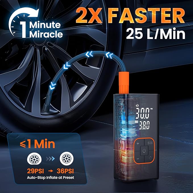 Tire Inflator Portable Air Compressor - 150PSI Air Pump for Car Tires, Portable Air Compressor with Digital Tire Pressure Gauge, Cordless Electric Bike Pump for Inflatables, Motorcycle, Ball