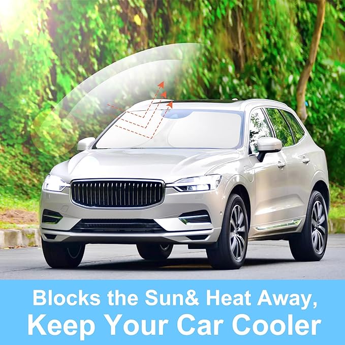 Front Windshield Sun Shade Foldable Car Front Window Sun Shade Windshield Shade Custom Fit for 2018-2025 2026 Volvo XC60 Block UV Rays Accessories Heat Keep Car Cooler