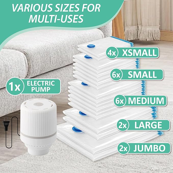 Cozy Essential Vacuum Storage Bags, Space Saver Bags，Compression for Comforters and Blankets, Pillow, Bedding, Sealer Clothes