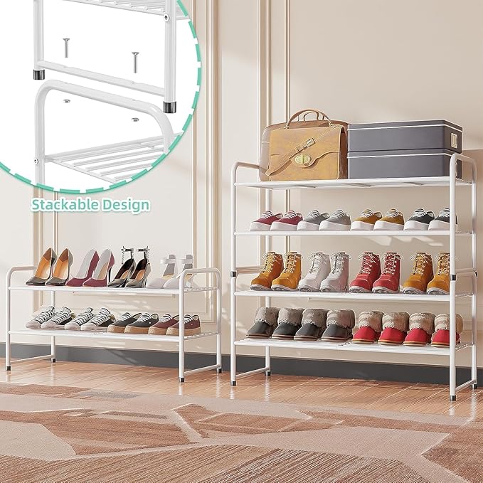 SUFAUY 2 Pack 2-Tier 33" Wide Shoe Rack, Shoe Shelf Storage Organizer for Entryway, Extra Large Capacity, Bedroom Footwear Or