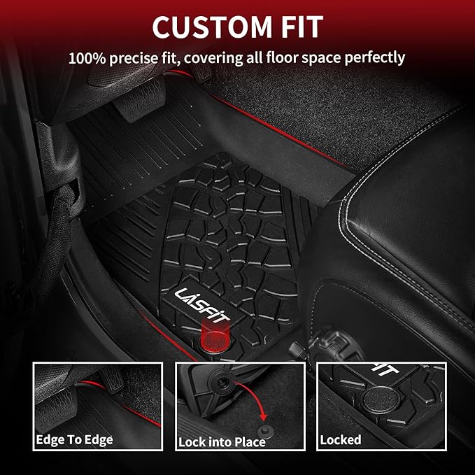 LASFIT Floor Mats for Jeep Gladiator JT 2020-2025 2026 All Weather TPE Custom Fit Pickup Truck Mats Floor Liners 1st & 2nd Row, Black