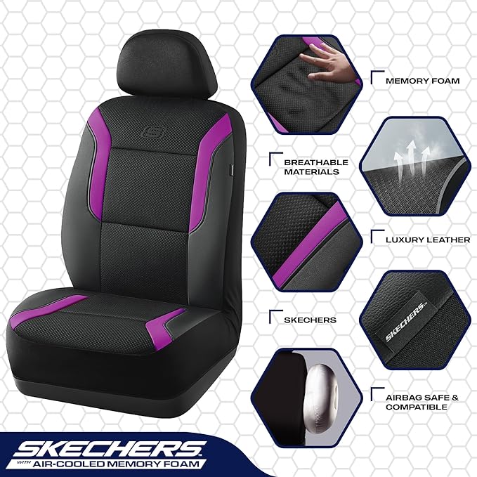 Skechers Memory Foam Car Seat Covers, Air Cool Mesh Thick Seat Covers,Car Seat Covers Front Seats,Airbag Compatible, Automoti