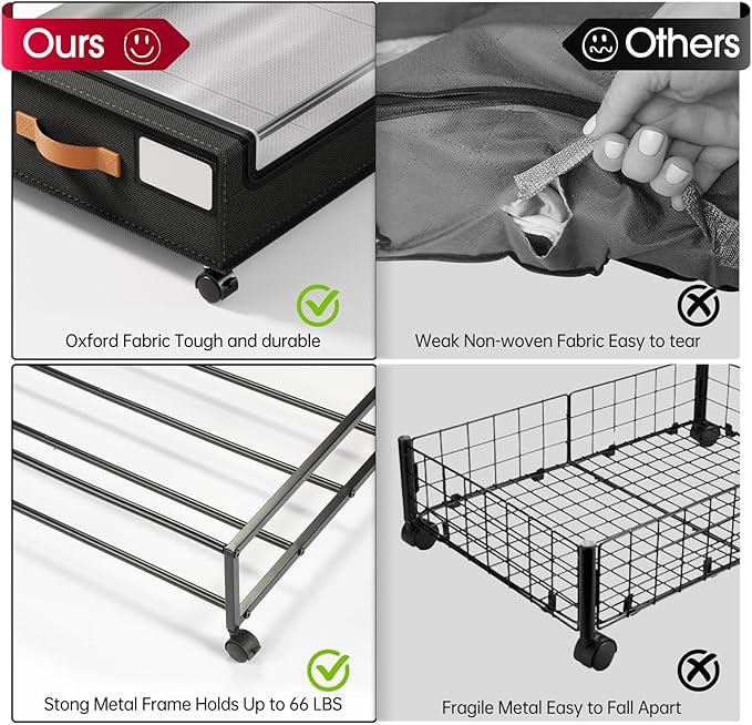Yecaye 4 Pack Under Bed Storage with Wheels