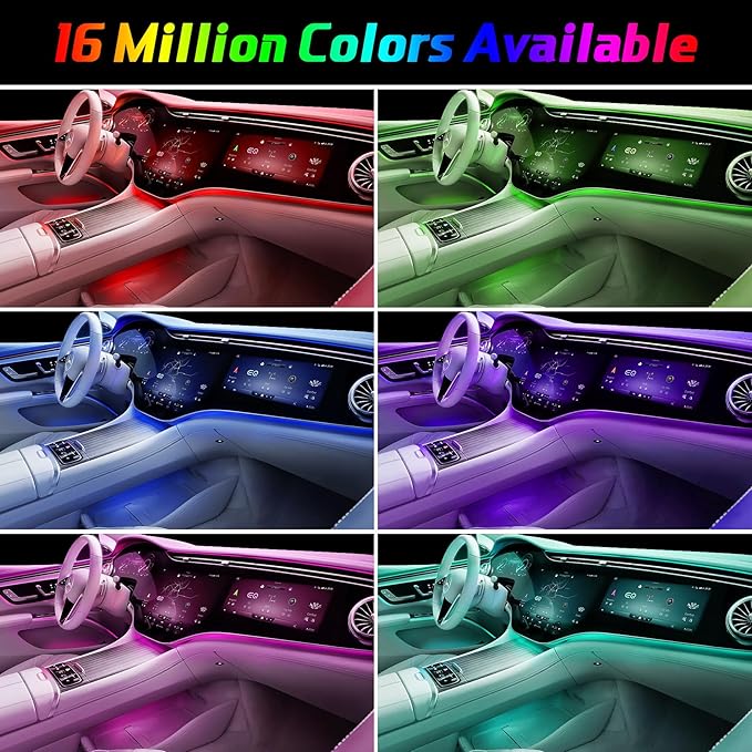 Upgraded 6-in-1 Car Ambient Lighting Kit, 315-inch Pre-Threaded Fiber Optic, APP & Remote Control, 16 Million Colors, Music Sync, High Brightness LED Interior Lights for Cars, Trucks, SUV