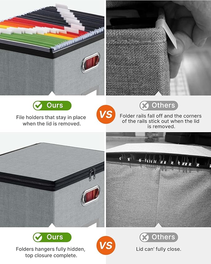 Oterri 2 Pack Large File Organizer Boxes with Lids, File Box with Mesh Pockets, Document Organizer Box for Letter/Legal Size 