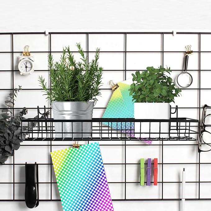 4 Pcs Wire Baskets Wall Grid Panel Hanging Wire Basket Hanging Wall Baskets No Drilling Wall Hanging Baskets Grid Wall Storag