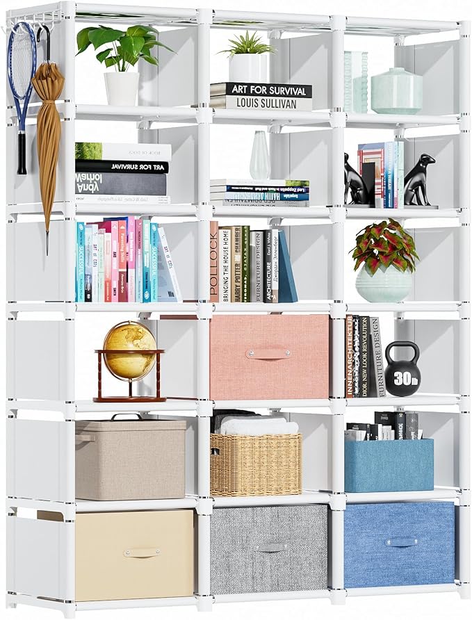 Mavivegue Book Shelf, 18 Cube Storage Organizer, DIY Bookcase, Metal Cube Bookshelf, Tall Book case for Bedroom, Living Room,