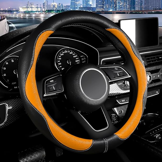 SuperKaKa Car Steering Wheel Cover 2025, Universal Auto PU Cute Breathable Slip-Proof Comfort Imitation Leather Protector Car