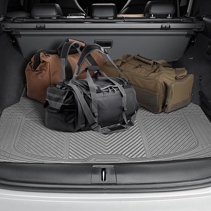 CAR PASS Floor Mats for Cars M-L Size, Heavy Duty Rubber Floor Mats with Trunk Cargo Liner, Universal Trim-to Fit Automotive Floor mats for Truck Van SUV Waterproof All Weather Car Mats All Gray