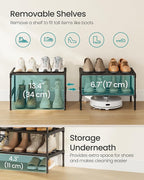 SONGMICS 2-Tier Shoe Rack for Closet, Compact Metal Shoe Organizer Shelf for Entryway, Bedroom, Small Spaces, Stackable, 11.8