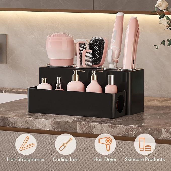 Lifewit Hair Tool Organizer Countertop, Removable Blow Dryer Holder for Bathroom, Acrylic Hot Tools Organizer Storage for Cur