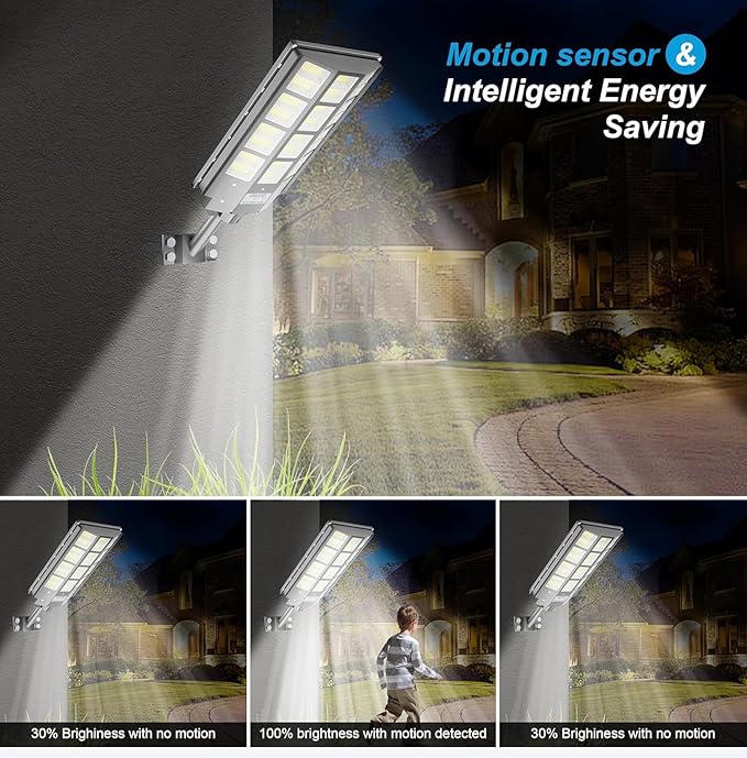 9000W Pro Large Solar Street Lights Outdoor with Thickened Shell, Commercial Grade Street Light Dusk to Dawn, Motion Sensor Solar Security Flood Light Waterproof for Parking Lot, Yard, Driveway, Farm