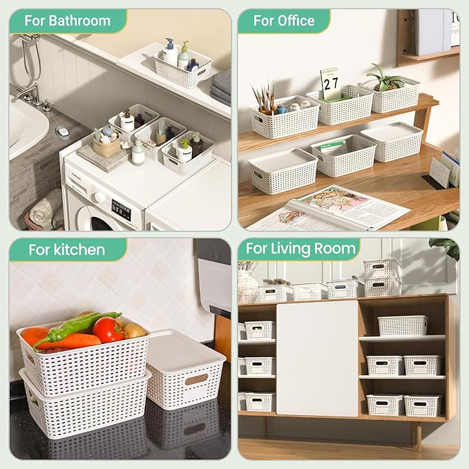 Plastic Storage Baskets with Lid-Plastic Storage Containers Stackable Storage bins: Storage Baskets for Organizing Shelves Dr