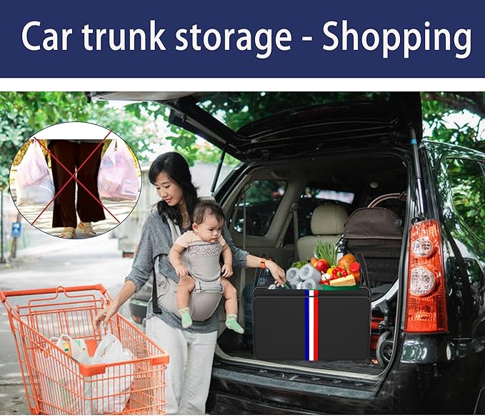Homeve Trunk Organizer for Car, Waterproof Collapsible 3 Compartments Car Organizer, Foldable Storage for Car Accessories, Too