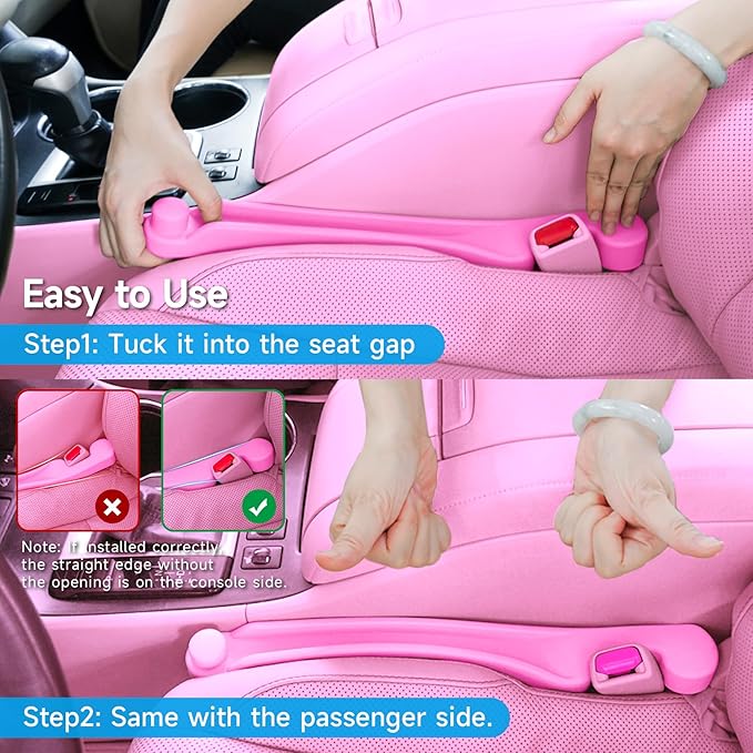 Car Seat Gap Filler Set of 2, 3IN1 Seat Side Gap Filler Plug with Storage Slot & Hook Function, Soft Foam Universal Fit Car SUV Truck Fill Gap Between Seats Console Organizer (Narrow Pink)