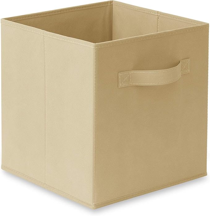 Casafield Set of 6 Collapsible Fabric Cube Storage Bins, Sandy Beige - 11" Foldable Cloth Baskets for Shelves, Cubby Organize