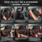 SEG Direct D Shaped Steering Wheel Cover, Flat Bottom Car Wheel Cover 14 1/2-15 in. (37-39 cm), Black and Red Microfiber Leat
