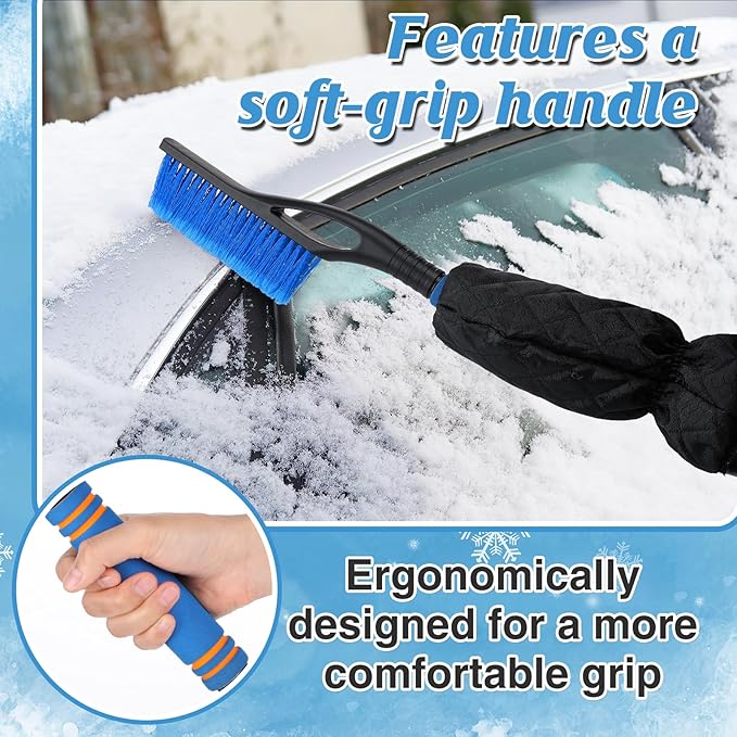 Acostop Snow Brush & Ice Scraper for Car Windshield with Glove - 16.5"-23" Extendable Snow Scraper Long Handle Brush Warm Glove Kit for Remove Quickly Automotive/Cars/Trucks/SUVs