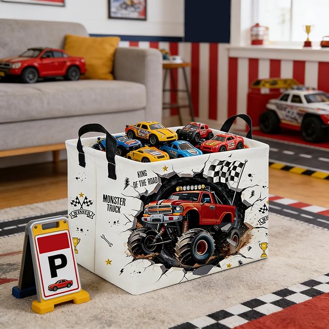 Rectangular Monster Truck Basket,Racing Car Storage Baskets,Cute Basket for kids with Handles,Kid Room Decor Gift,Car Room De