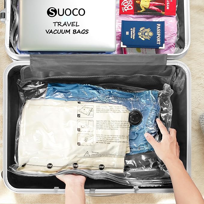 Travel Vacuum Bags for Clothing with Rechargeable Electric Pump, Compression Packing Cubes Organizer Storage for Luggage Suit