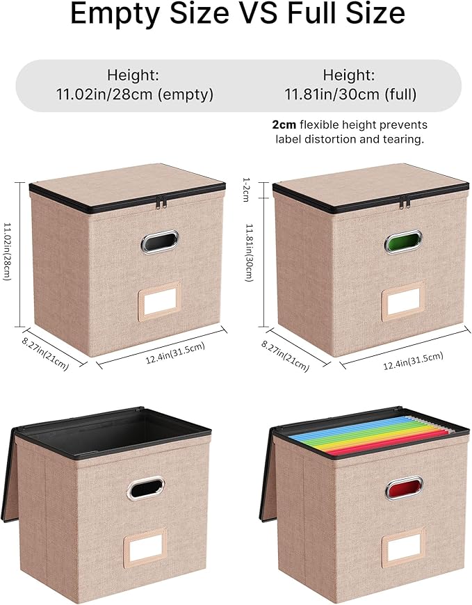 Oterri File Organizer Boxes with Lids, File Box with Mesh Pockets, Document Organizer Box for Letter Size Folders, Zippers Im