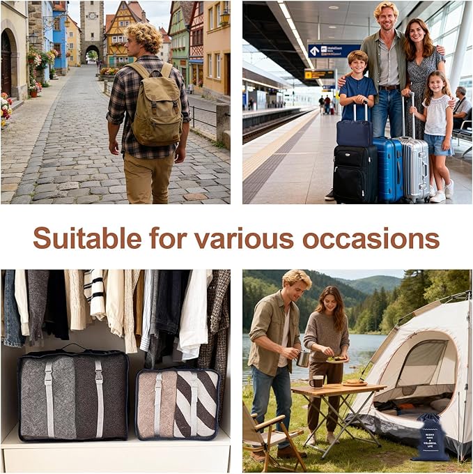 8 Set Compression Packing Cubes for Travel Essentials,Suitcase Organizer Bags, Carry-On Luggage Accessories with Laundry & To