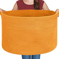 MEGASKET Extra Large Orange Basket, 22" X 22" X 14" Woven Cotton Rope Bins for Blankets, Baby Nursery Wicker Laundry Towel Ba