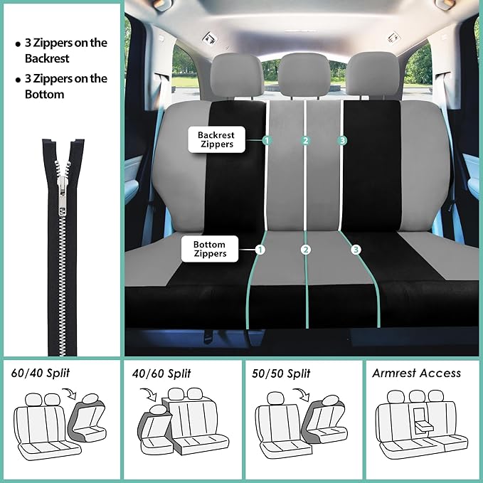 FH Group Car Seat Covers Full Set Cloth - Universal Fit, Automotive Seat Covers,Low Back Front Seat Covers,Airbag Compatible,