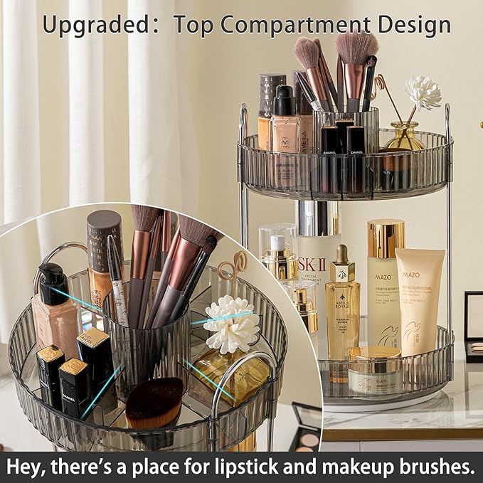 shuang qing Rotating Makeup Organizer for Vanity, High-Capacity Skincare Clear Make Up Storage Perfume Organizers Cosmetic Dr