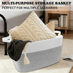 96L Large Blanket Basket,24"x16"x15"Rectangle Storage Bin with Handles,Woven Rope Laundry Basket for Toys, Clothes,Magazines,