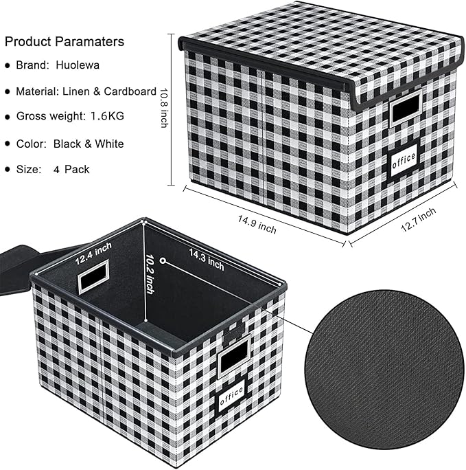 Huolewa Decorative File Organizer Boxes Office Document Storage with Lids, Linen File Storage Organizer Boxes, Universal Hang