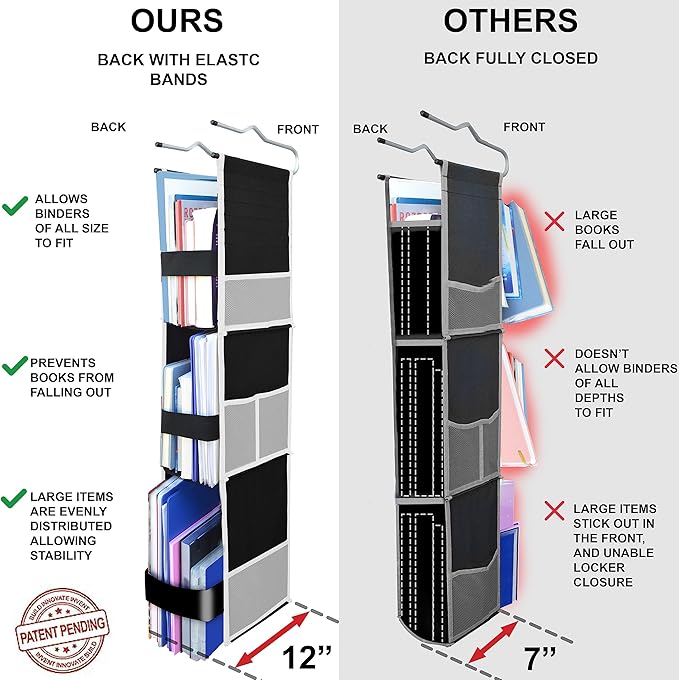 ABRA® 3 Shelf Hanging Locker Organizer for School, Work, Gym | Deep Shelves 6.5”x 9”| Eco-Friendly Fabric Healthy for Childre