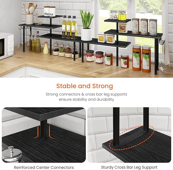 Homode Bathroom Counter Organizer Corner Shelf, Kitchen Countertop Organizer, 3 Tier Wood Counter Shelf Stand for Over The Si