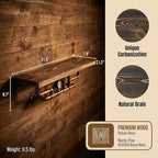 31.5 Inches Wide Carbonized Pine Wood Wall Shelf - Premium Nordic Pine & Cast Iron Wall-Mounted Rack Rutic Storage Shelf for 