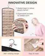 BAGSMART Hanging Jewelry Organizer, Necklace Holder Anti-tangle Earrings Rings Hanger with 20 Jewelry Bags Travel Storage Rol