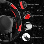 Road Comforts Leather Steering Wheel Cover - Made with PVC Leather - Anti-Slip, Universal Fit 14 1/2 inches to 15 inches - Re