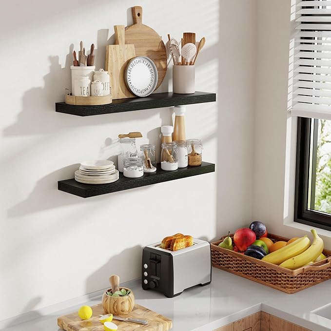 30 Inch Floating Shelves, 8 Inch Deep Floating Shelves for Wall, Hanging Shelf with Invisible Brackets, Deep Shelves for Bath
