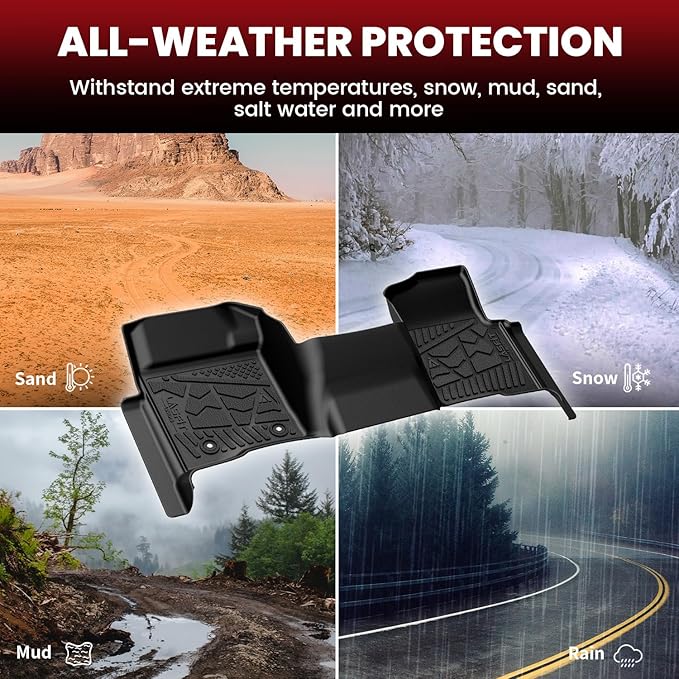 LASFIT Floor Mats for Ford F-150 2011-2014 SuperCrew 1st Row w/o Center Console Carpet Floor All Weather Protector Car Liners TPE Truck Mats, Front & Rear Rows, 3pcs Black