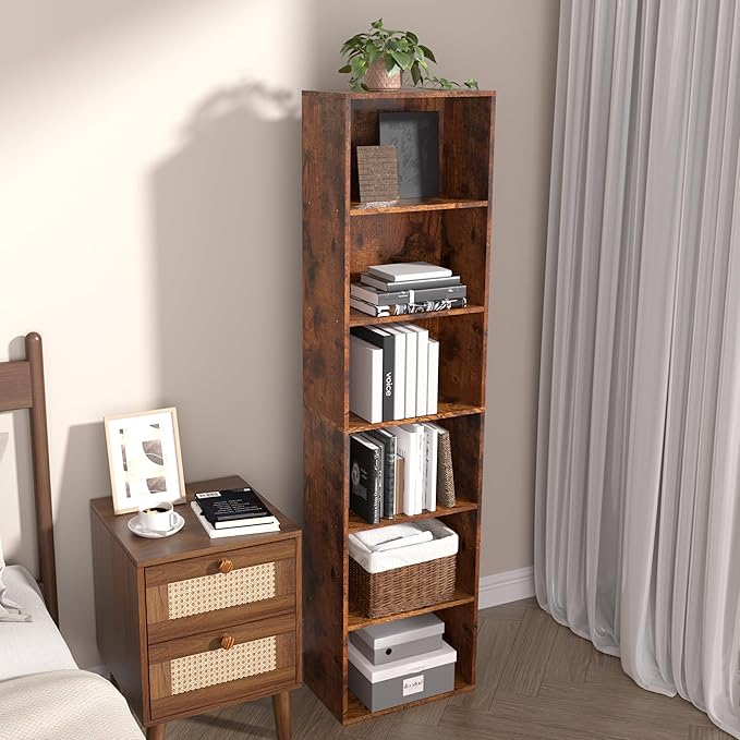 Wooden 6 Cube Storage Organizer, Vintage Brown 6 Cube Storage Shelf, 6 Tier Closet Organizers Storage Cubes Display Cubby, Ve