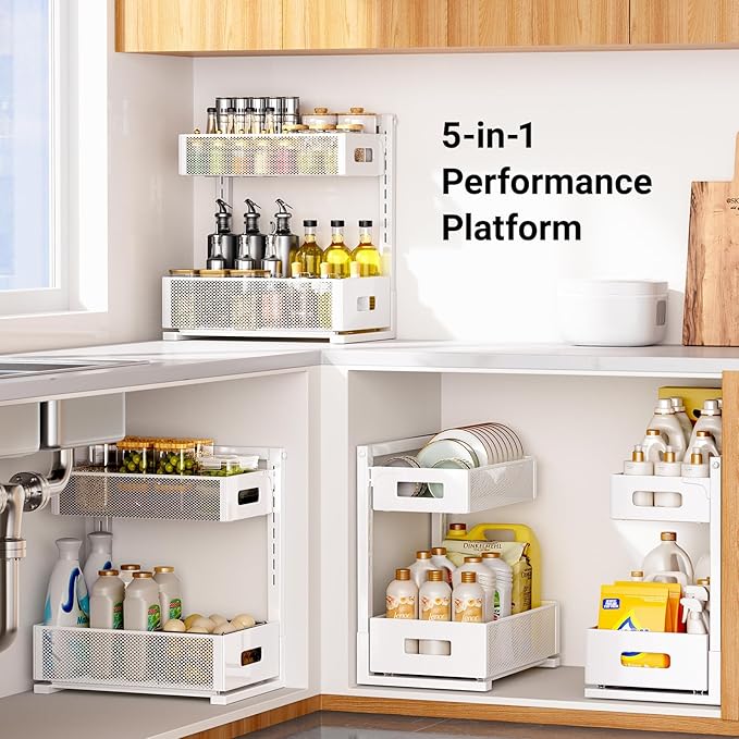 Pull-out Under Kitchen Sink Organizer, Metal Functional Under Sink Organizer, Height Adjustable Under Bathroom Sink Organizer