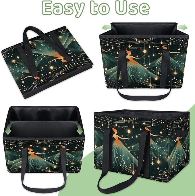 Reusable Grocery Bags Heavy Duty Shopping Bags Foldable Large Tote Bags with Long Handles & Hard Bottom
