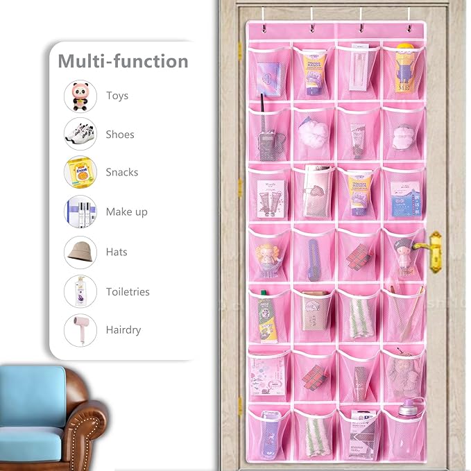 KEEPJOY 28 Pockets Hanging Shoe Organizer, Over the Door Shoe Organizer, Hanging Door Shoe Holder Rack with Mesh Pockets Larg