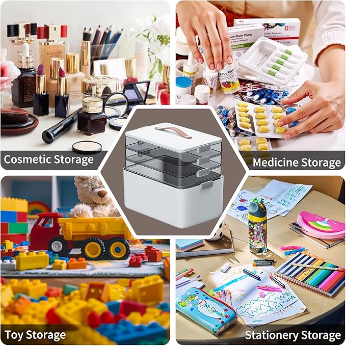 CTIME 4-Tier XL Medicine Organizer - Portable Medicine Cabinet with Leather Handle, Empty First Aid Kit for Home Organization
