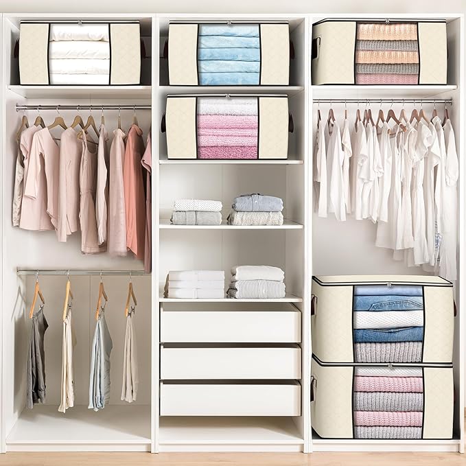 Budding Joy 90 L Large Storage Bags, 10 Pack Clothes Storage Bins Foldable Closet Organizers Storage Containers with Reinforc