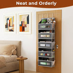 5 Tier Over The Door Organizer - Large Capacity Behind Door Hanging Shelves with 10 Mesh Pockets and Clear Windows, Closet Or