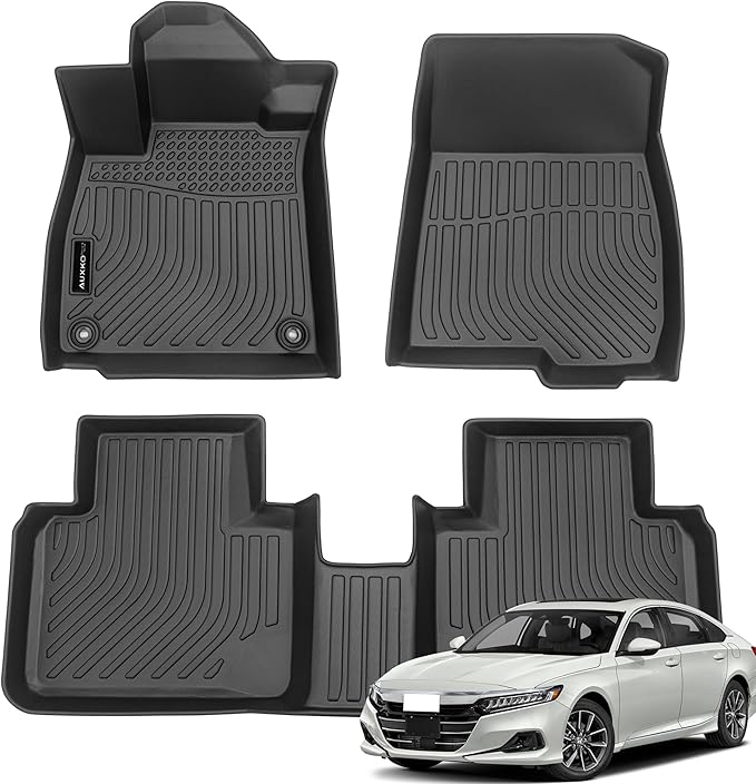 Auxko All Weather Floor Mats Fits for Honda Accord 2018-2022 TPE Rubber Liners Accessoires for Accord 2018-2022 All Season Guard Odorless Anti-Slip Mats for 1st & 2nd Row