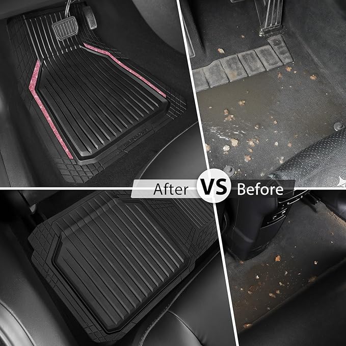 CAR PASS Pink Heavy Duty Rubber Floor Mats for Car, Waterproof Liner Deep Dish Bling Car Mats Full Sets, Universal Trim to Fit for SUV Truck Sedans Vans, All Weather Floor Mats, Pink Sparkly